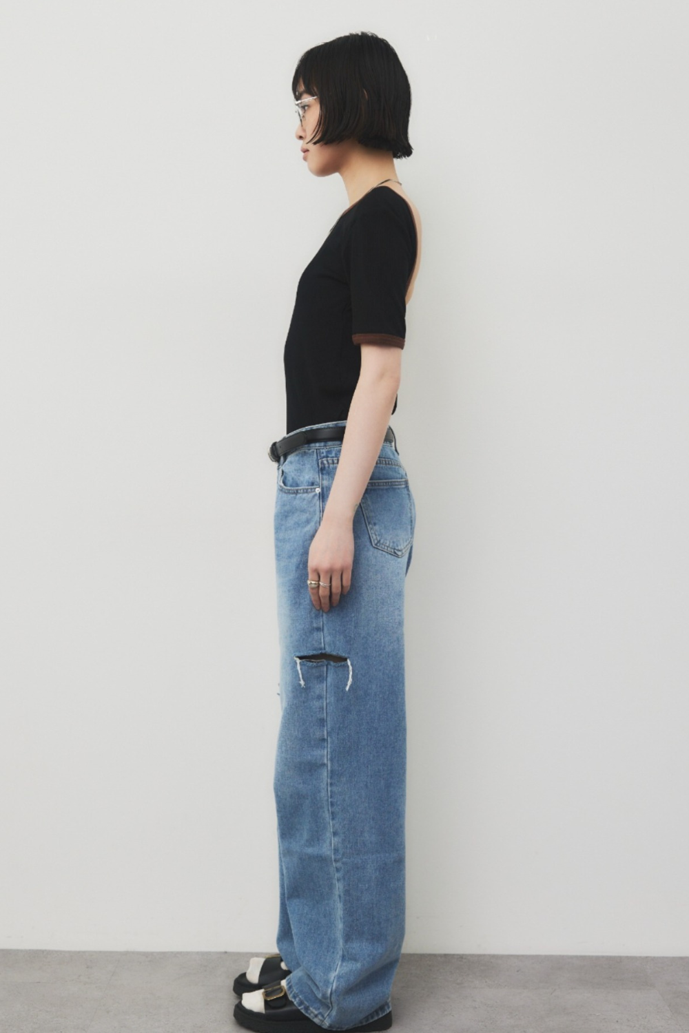 Back open ringer bodysuit tee