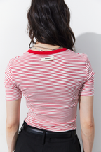 Snap button henry neck border TEE