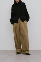 Corduroy roll up curved pants