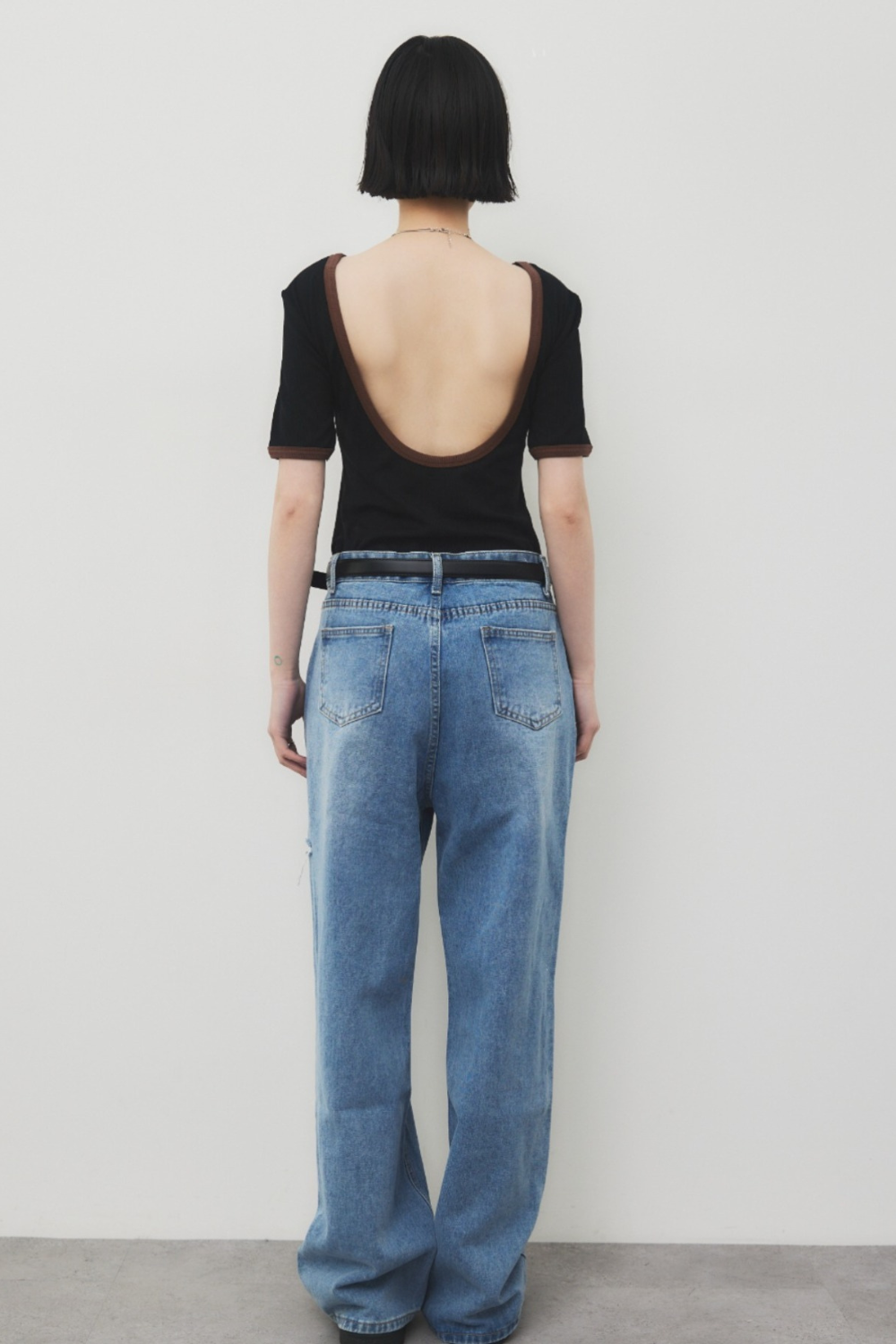 Back open ringer bodysuit tee