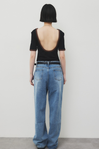 Back open ringer bodysuit tee