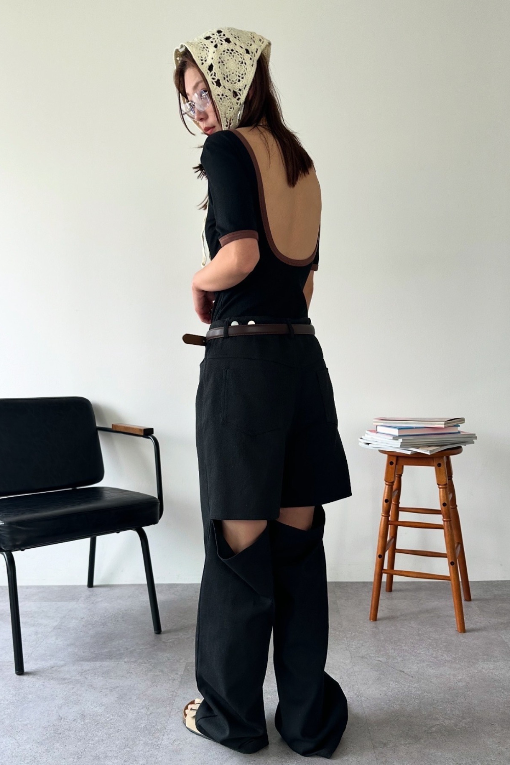 Back open ringer bodysuit tee