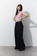 Snap button henry neck border TEE