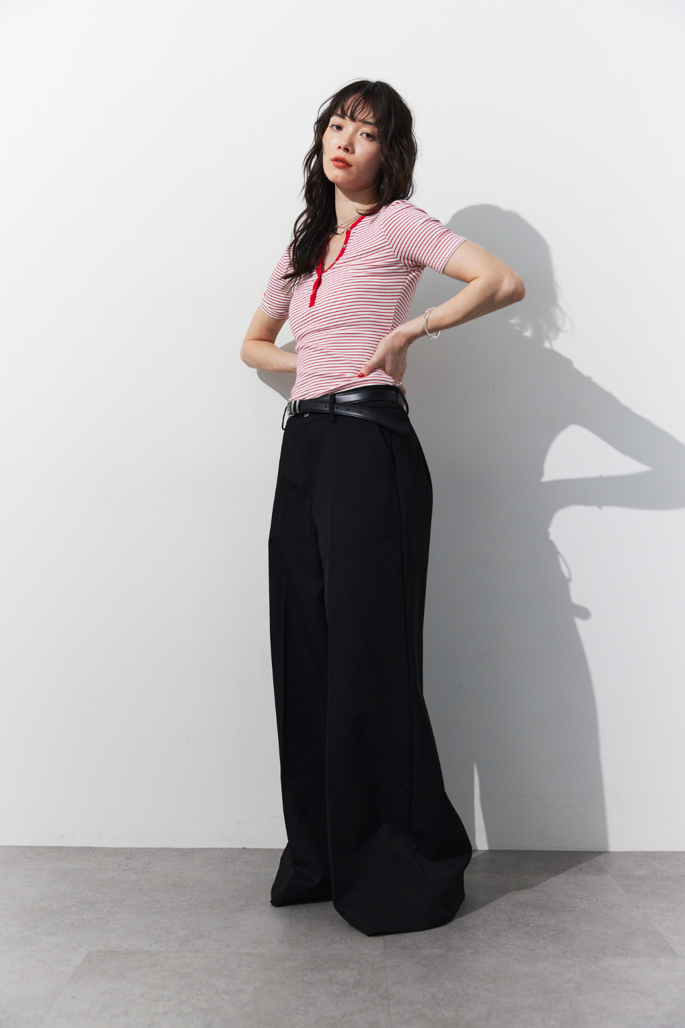 Snap button henry neck border TEE
