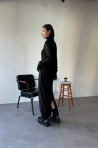 High neck pile long dress