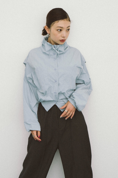 Drawstring stand collar shirt