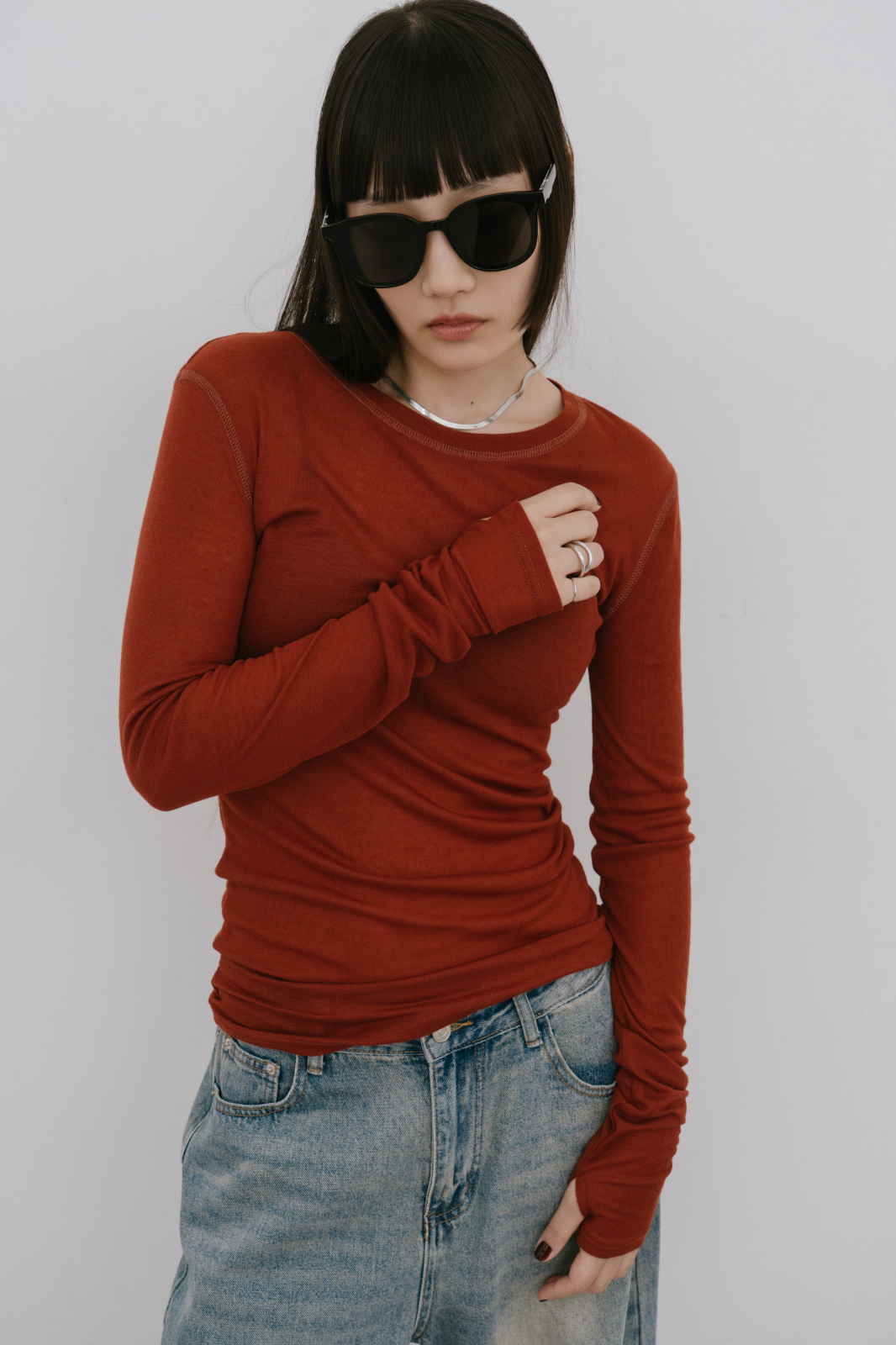 Sheer long sleeve tee