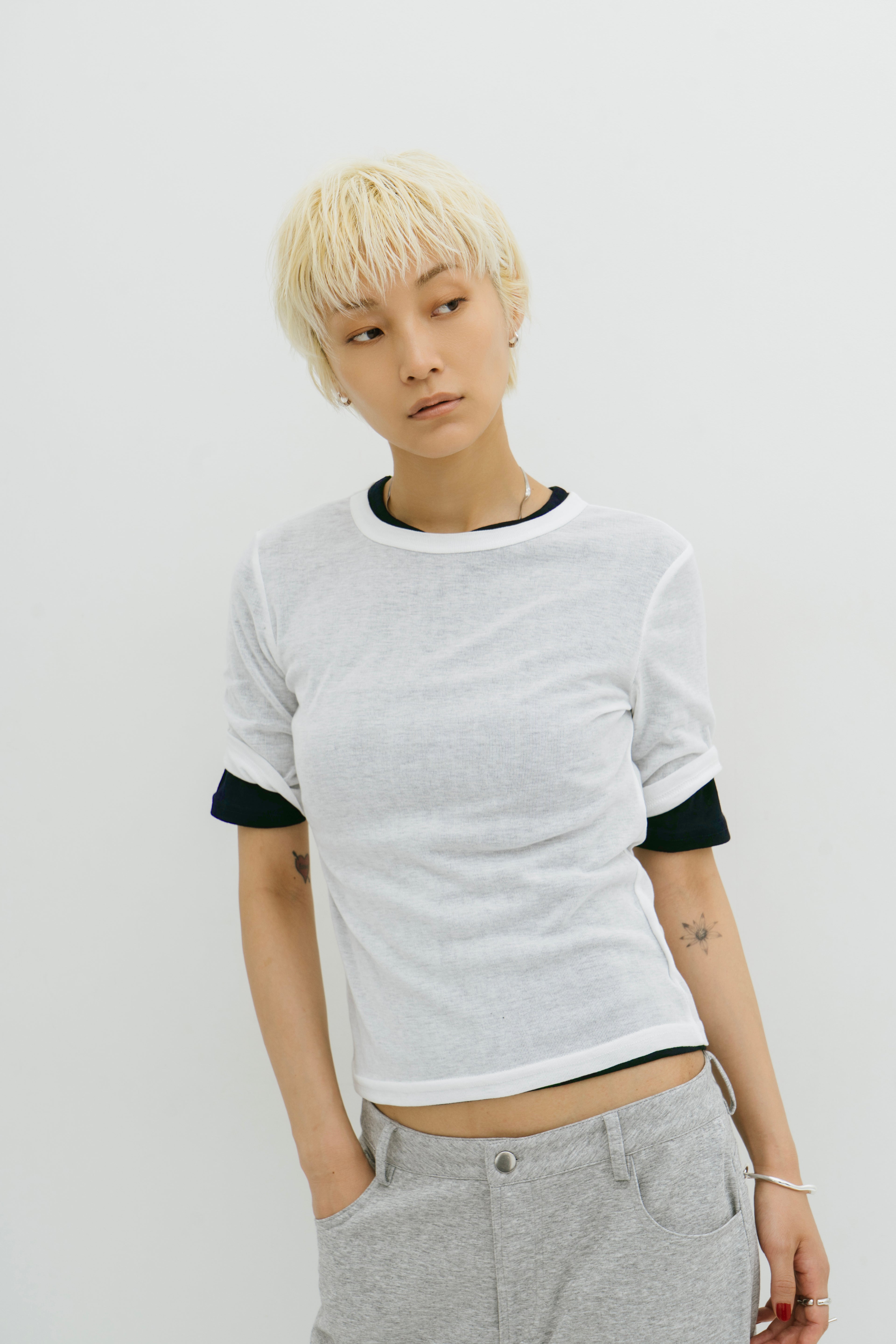 2PACK Sheer half sleeve TEE