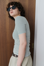 Snap button henry neck border TEE