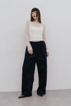 Corduroy roll up curved pants