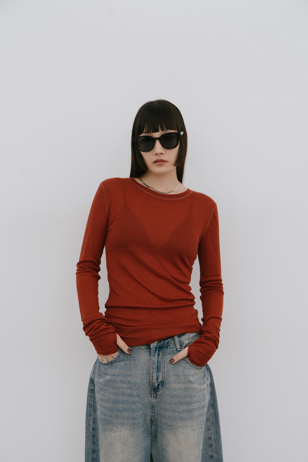 Sheer long sleeve tee