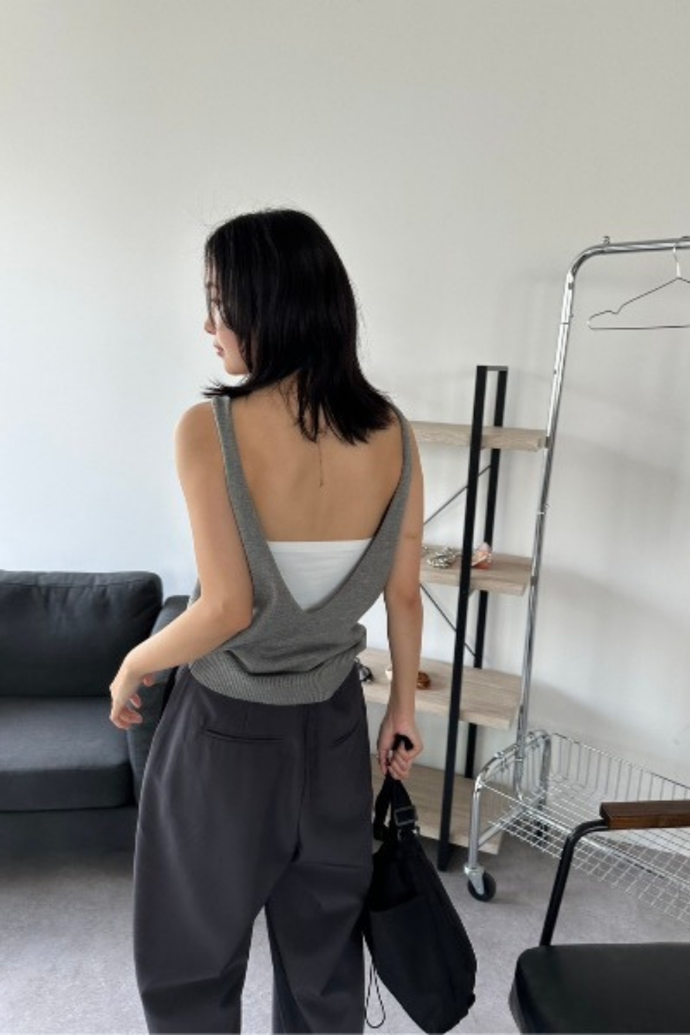 Open back knit tank