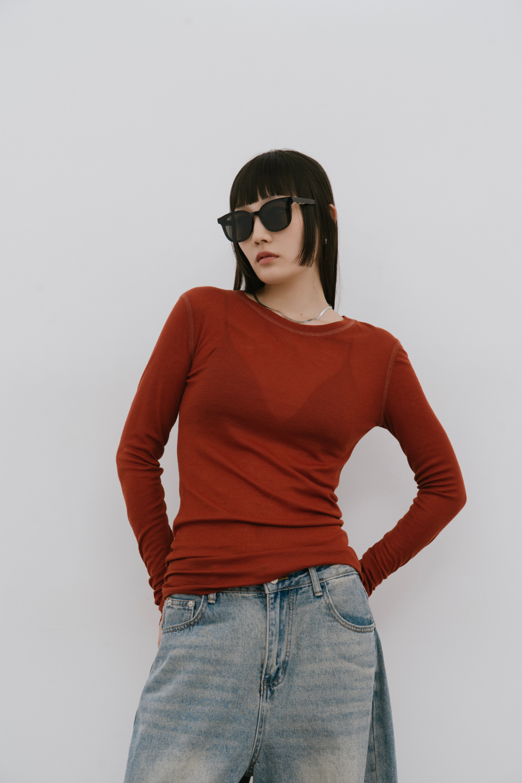 Sheer long sleeve tee