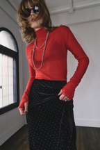 Sheer high neck long sleeve TEE