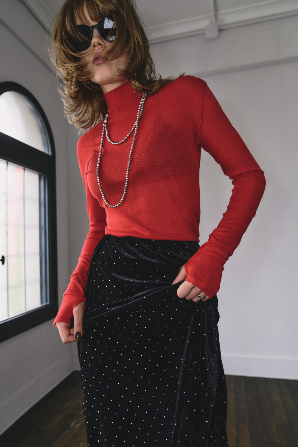 Sheer high neck long sleeve TEE