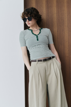 Snap button henry neck border TEE