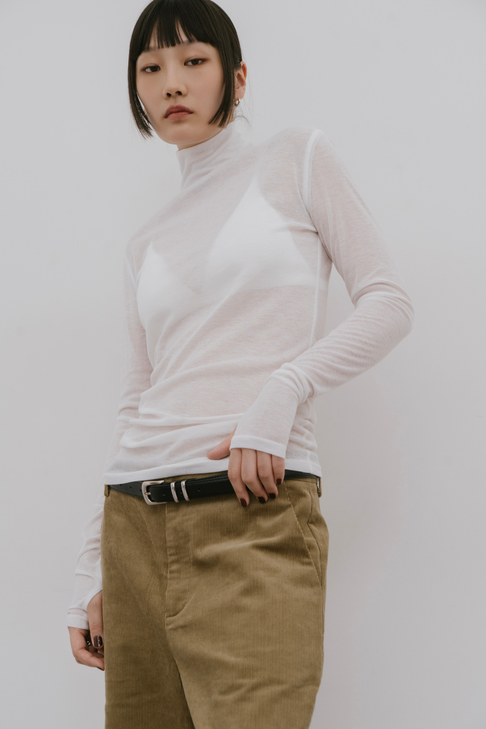 Sheer high neck long sleeve TEE