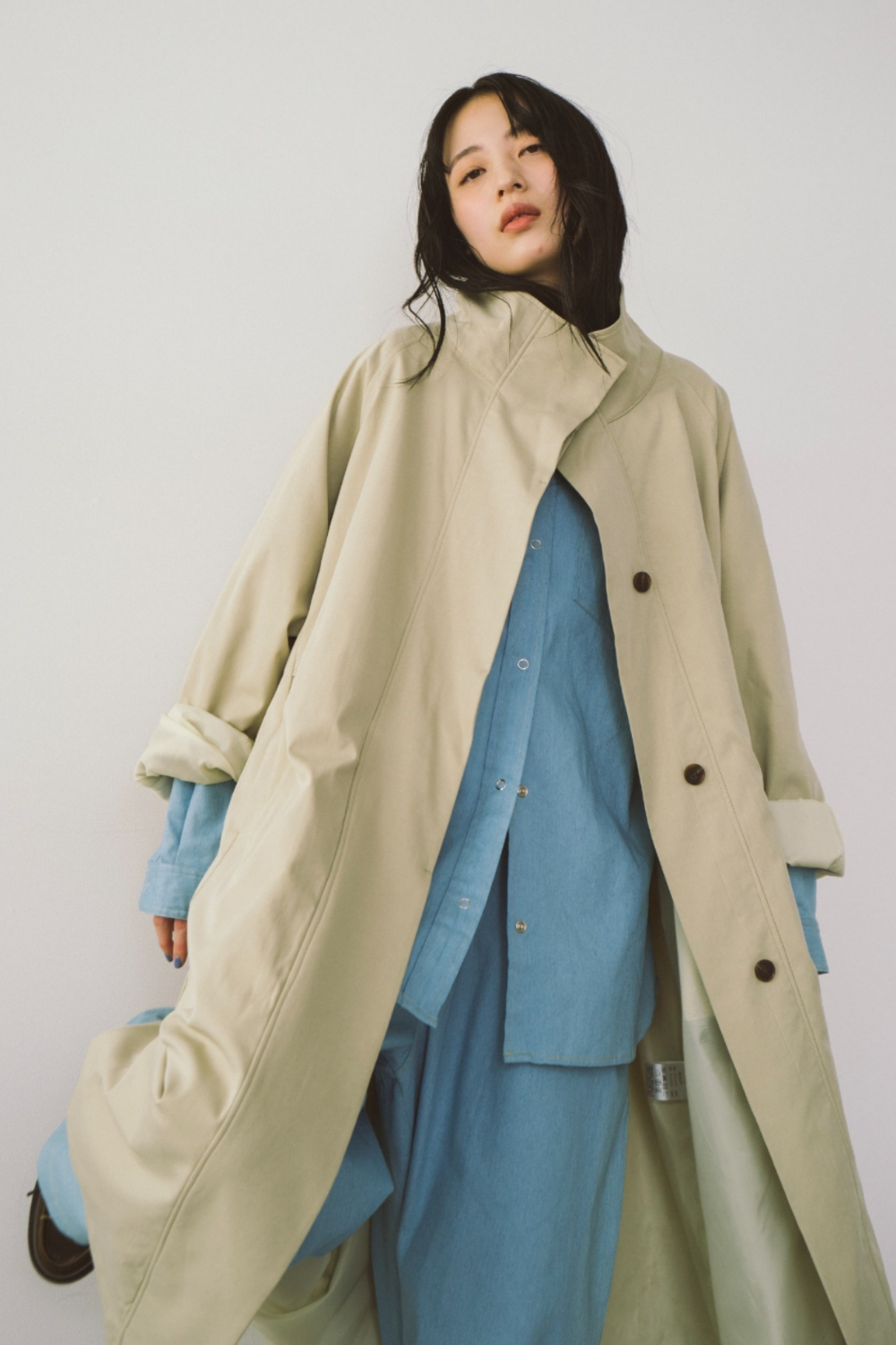 Stand collar long coat