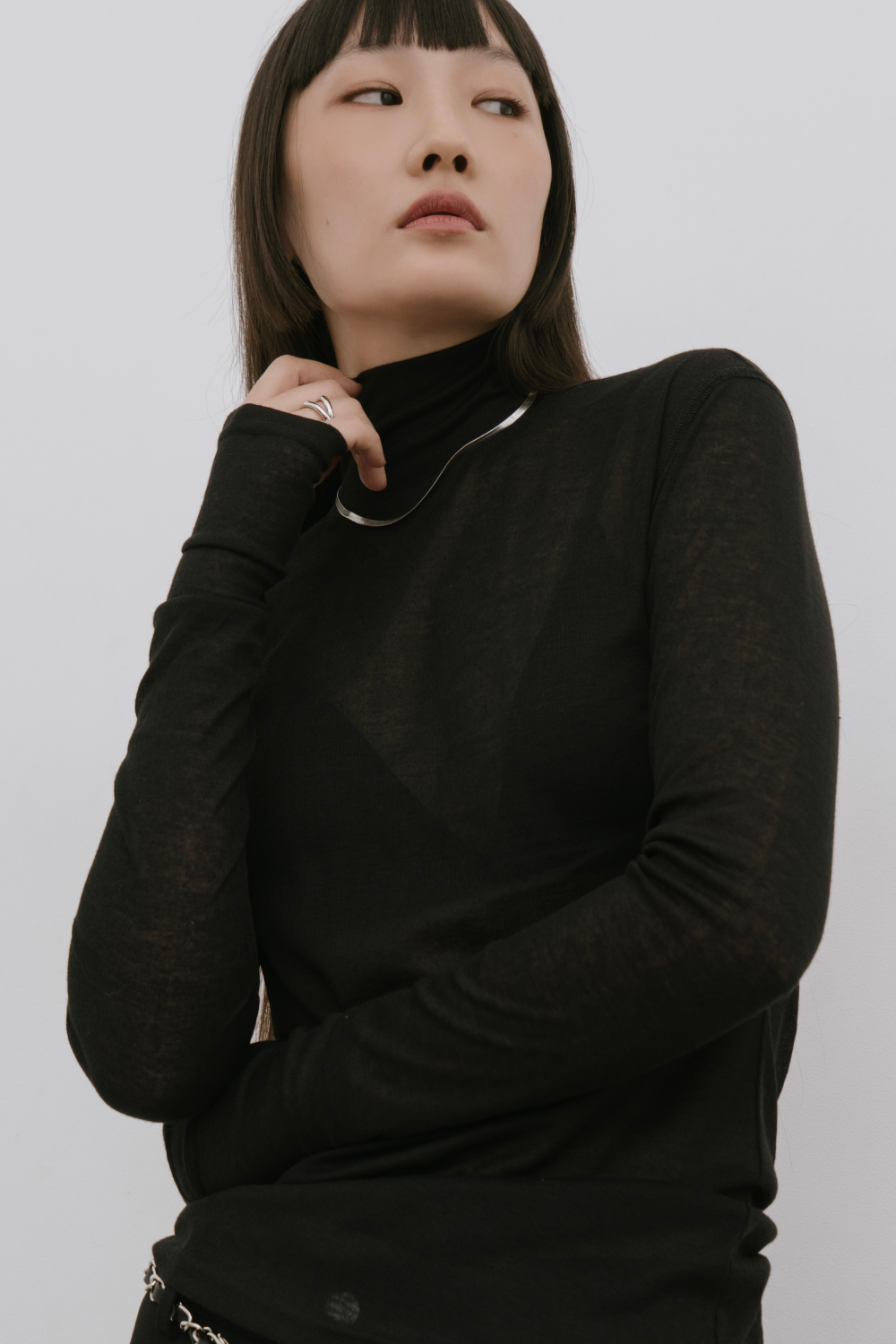 Sheer high neck long sleeve TEE