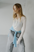 Sheer henley-neck long tee