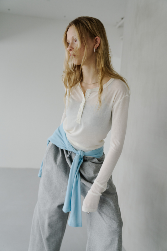 Sheer henley-neck long tee