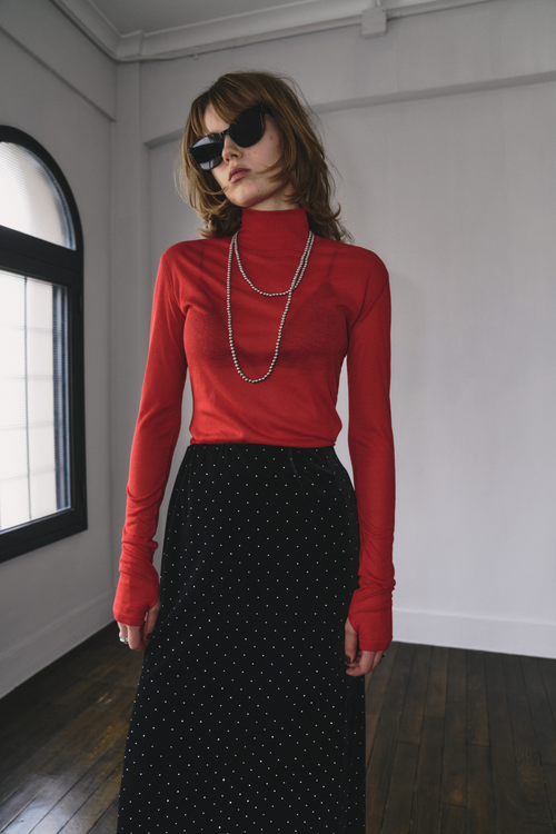 Sheer high neck long sleeve TEE