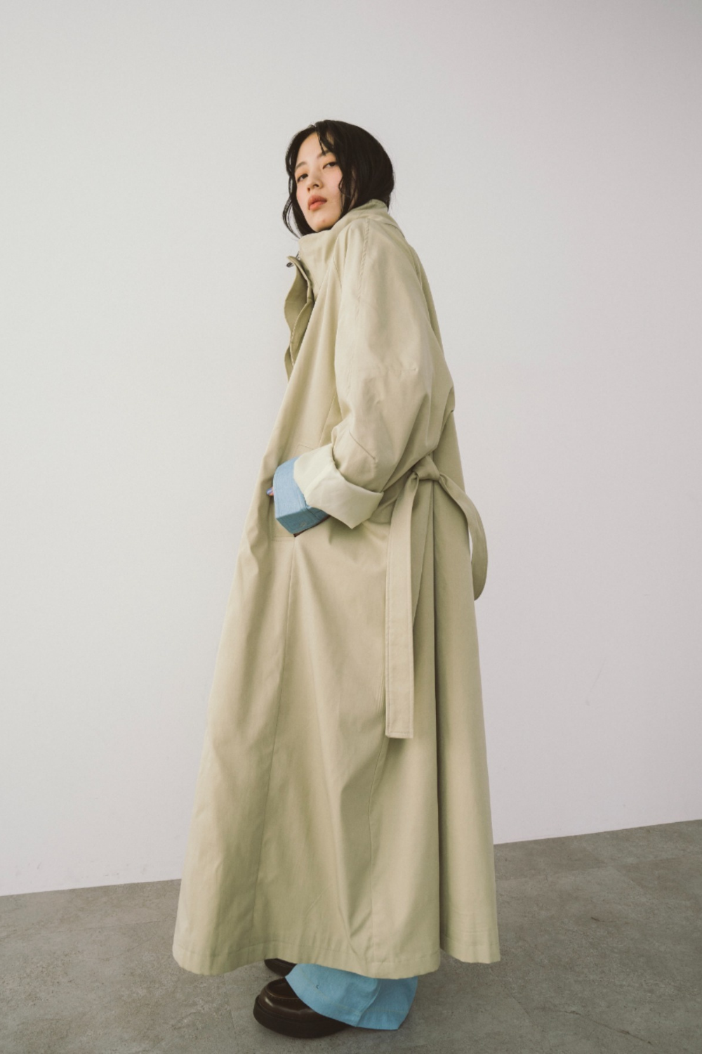 Stand collar long coat