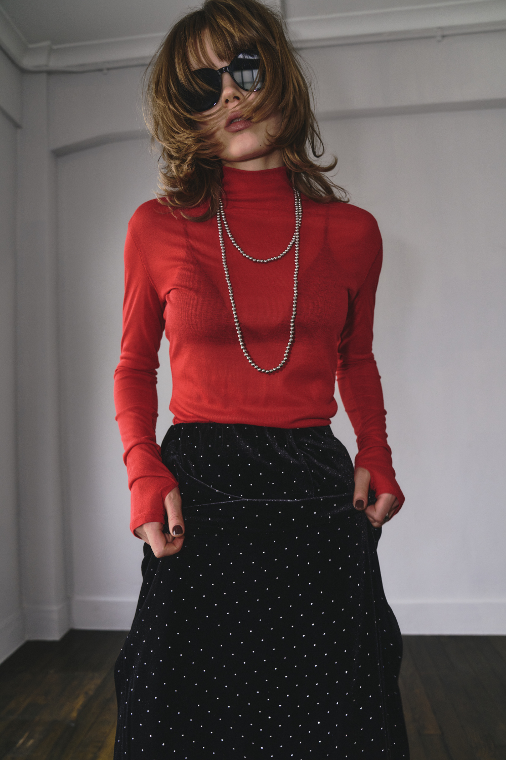 Sheer high neck long sleeve TEE