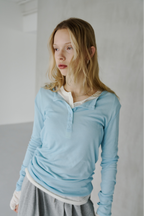 Sheer henley-neck long tee