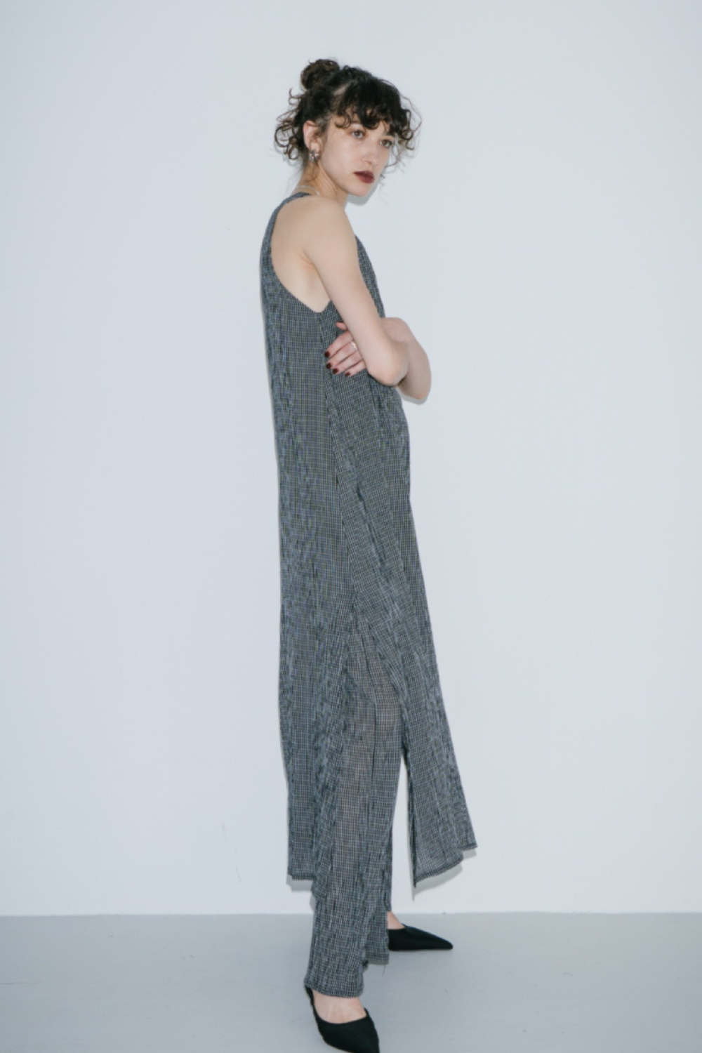 Sheer layered check all-in-one