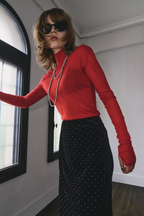 Sheer high neck long sleeve TEE