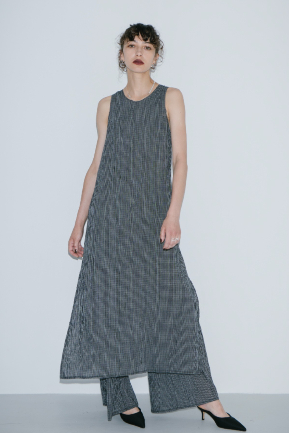 Sheer layered check all-in-one