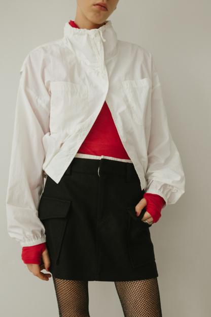 Drawstring stand collar shirt