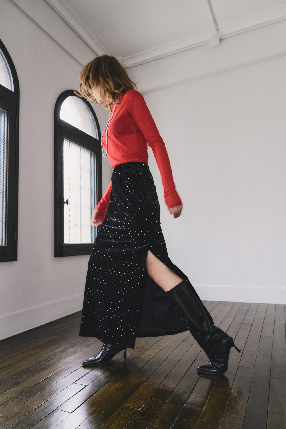 Sheer high neck long sleeve TEE