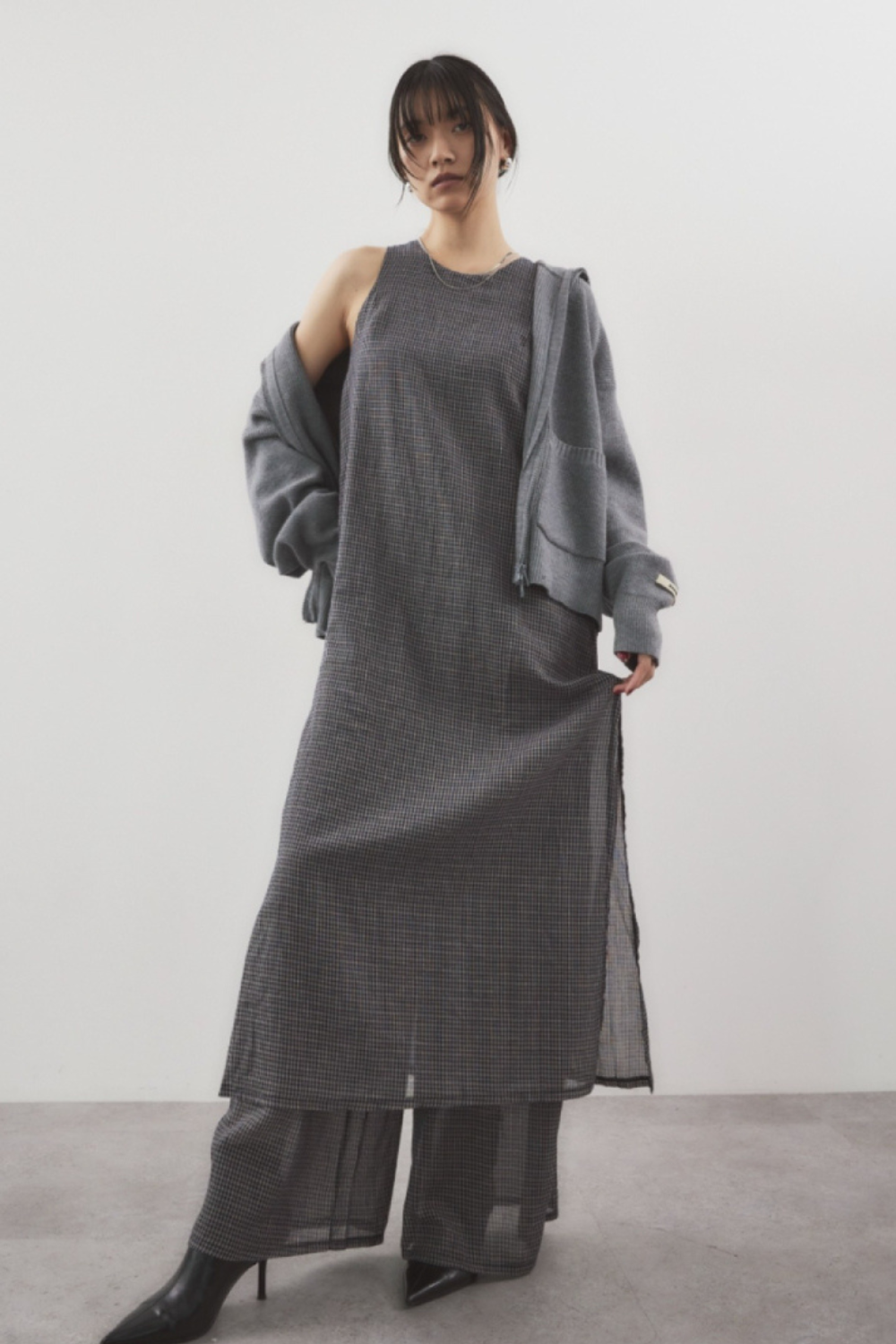 Sheer layered check all-in-one