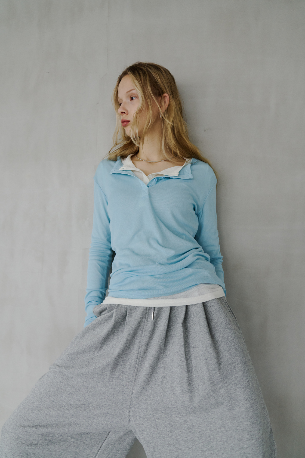 Sheer henley-neck long tee