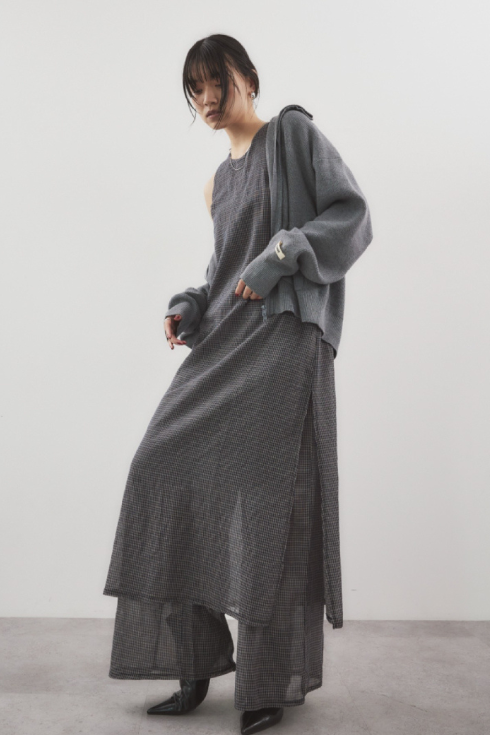 Sheer layered check all-in-one