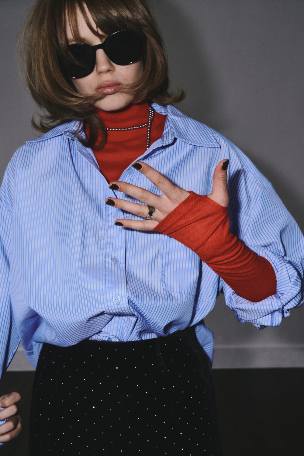 Sheer high neck long sleeve TEE