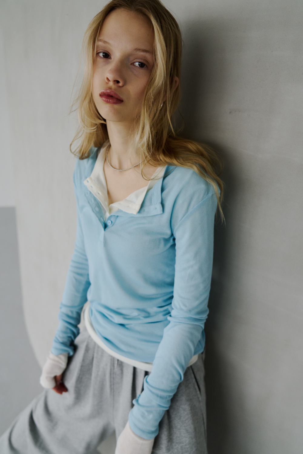 Sheer henley-neck long tee