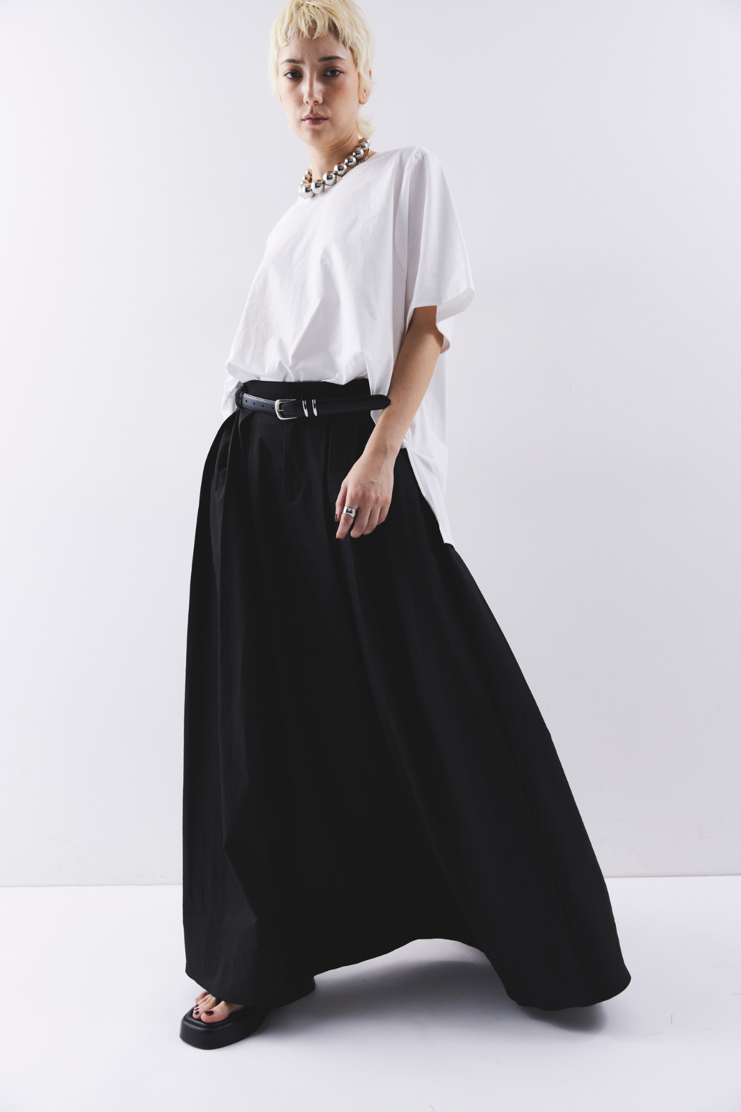 Tuck flare maxi skirt