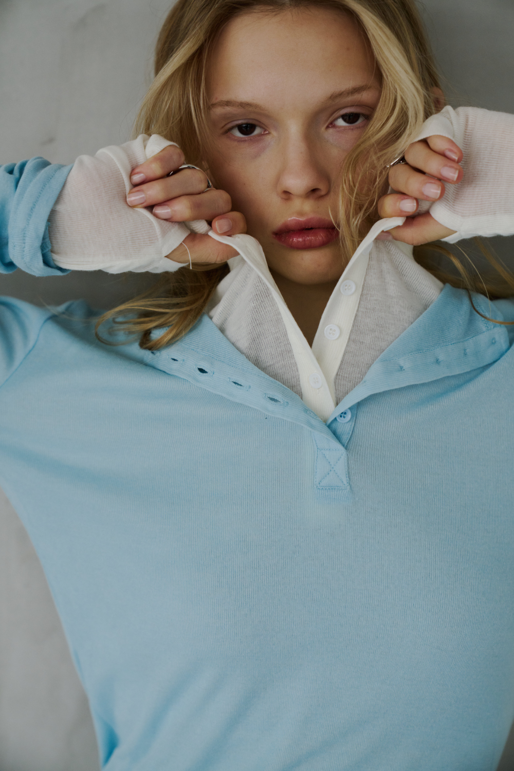 Sheer henley-neck long tee