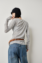 Sheer henley-neck long tee