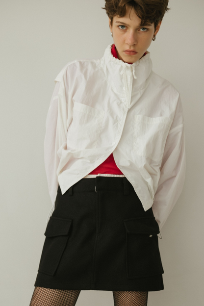 Drawstring stand collar shirt