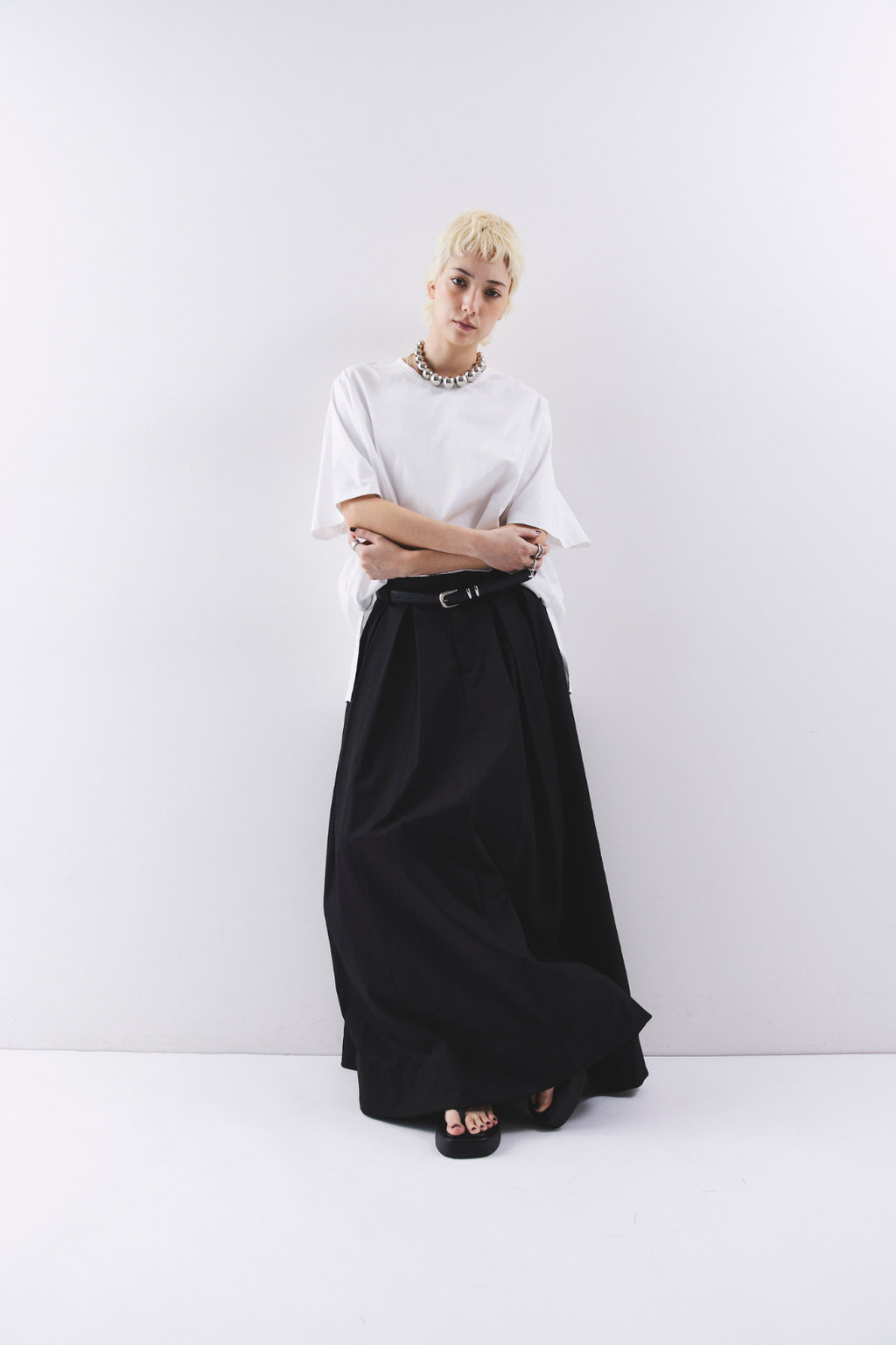 Tuck flare maxi skirt
