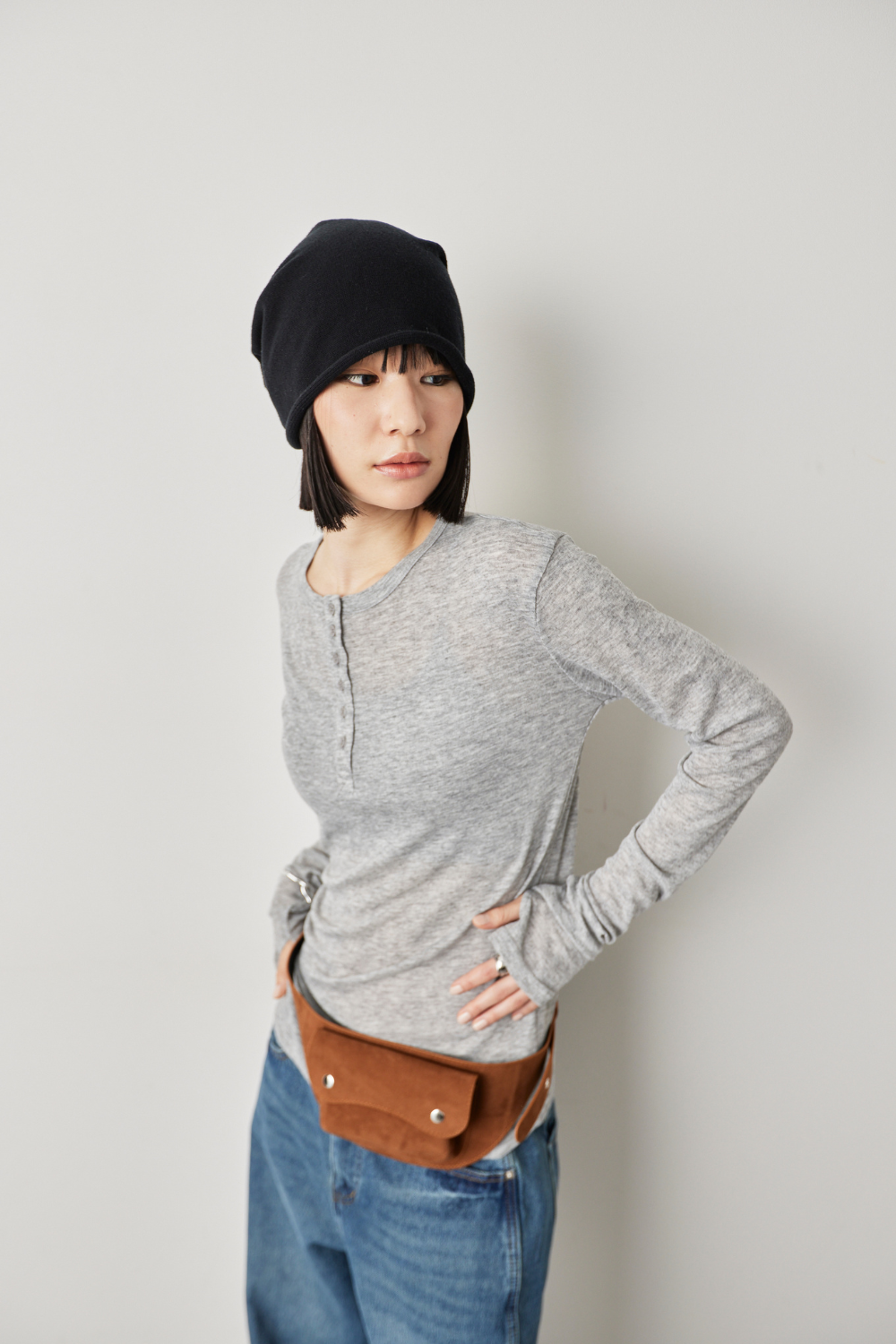 Sheer henley-neck long tee