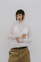 Sheer high neck long sleeve TEE