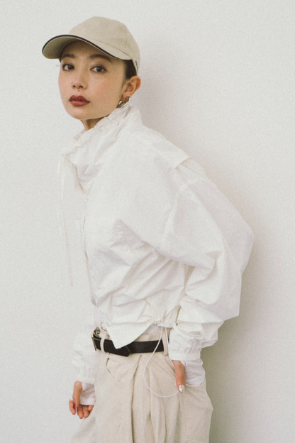 Drawstring stand collar shirt