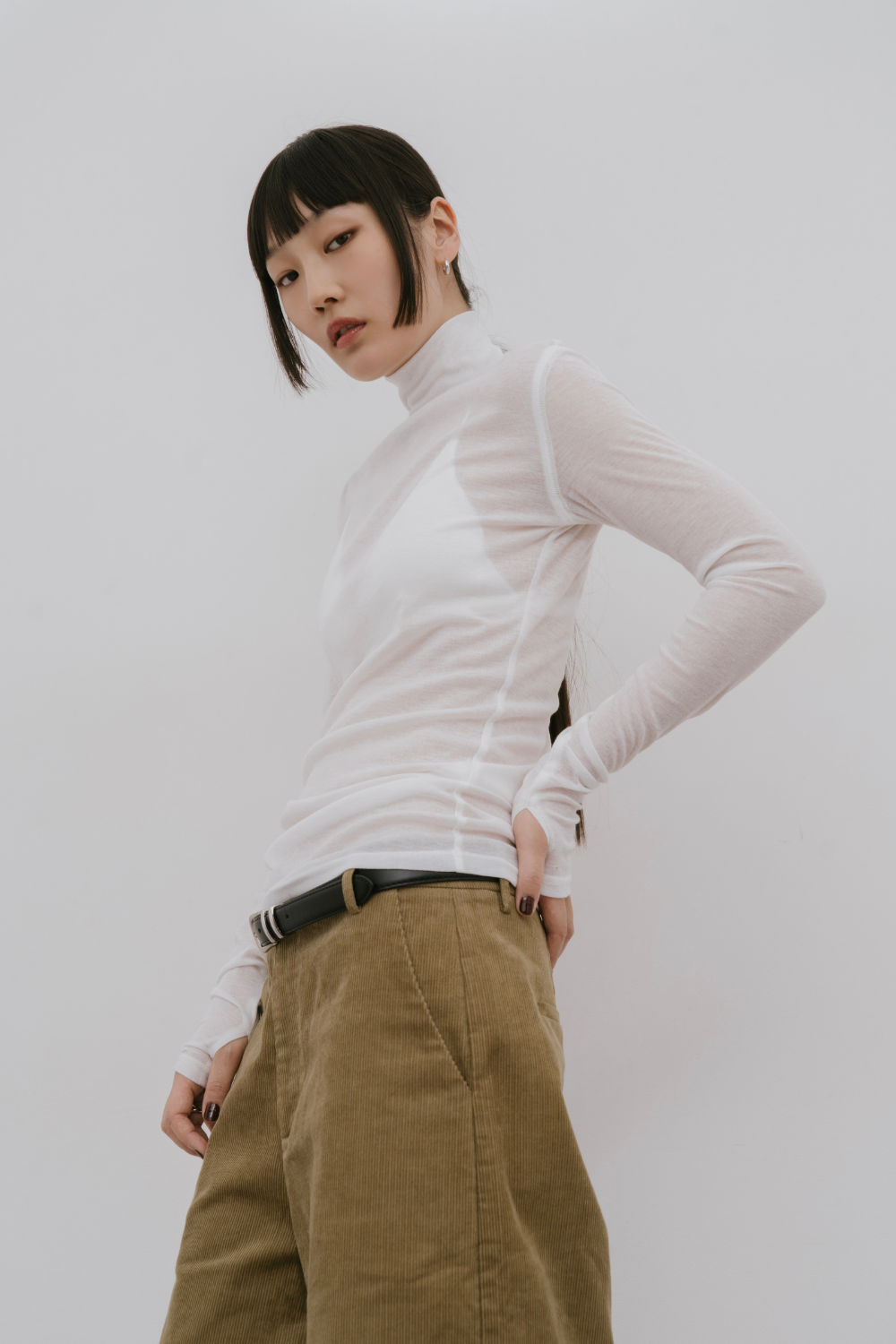Sheer high neck long sleeve TEE