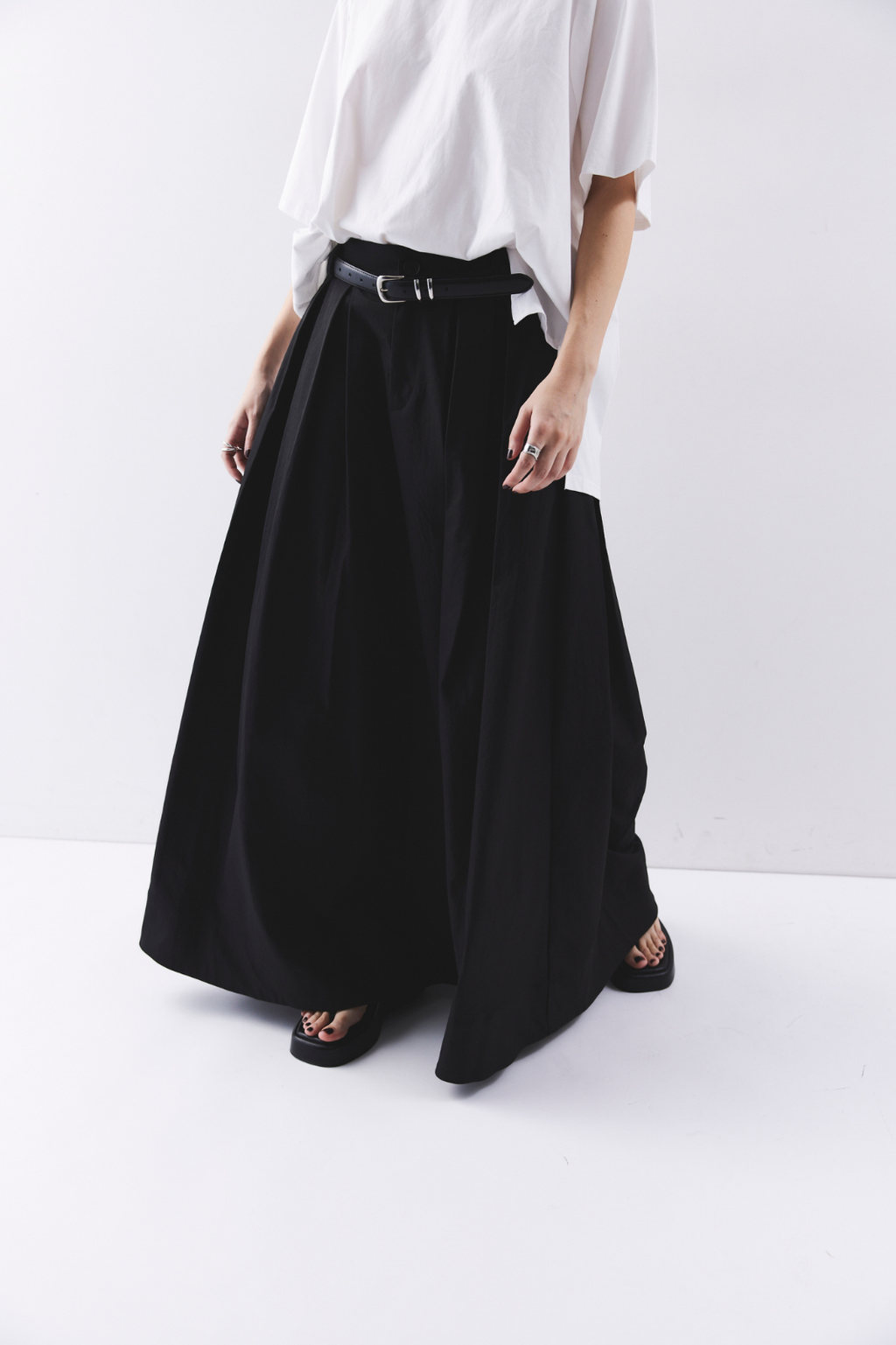Tuck flare maxi skirt