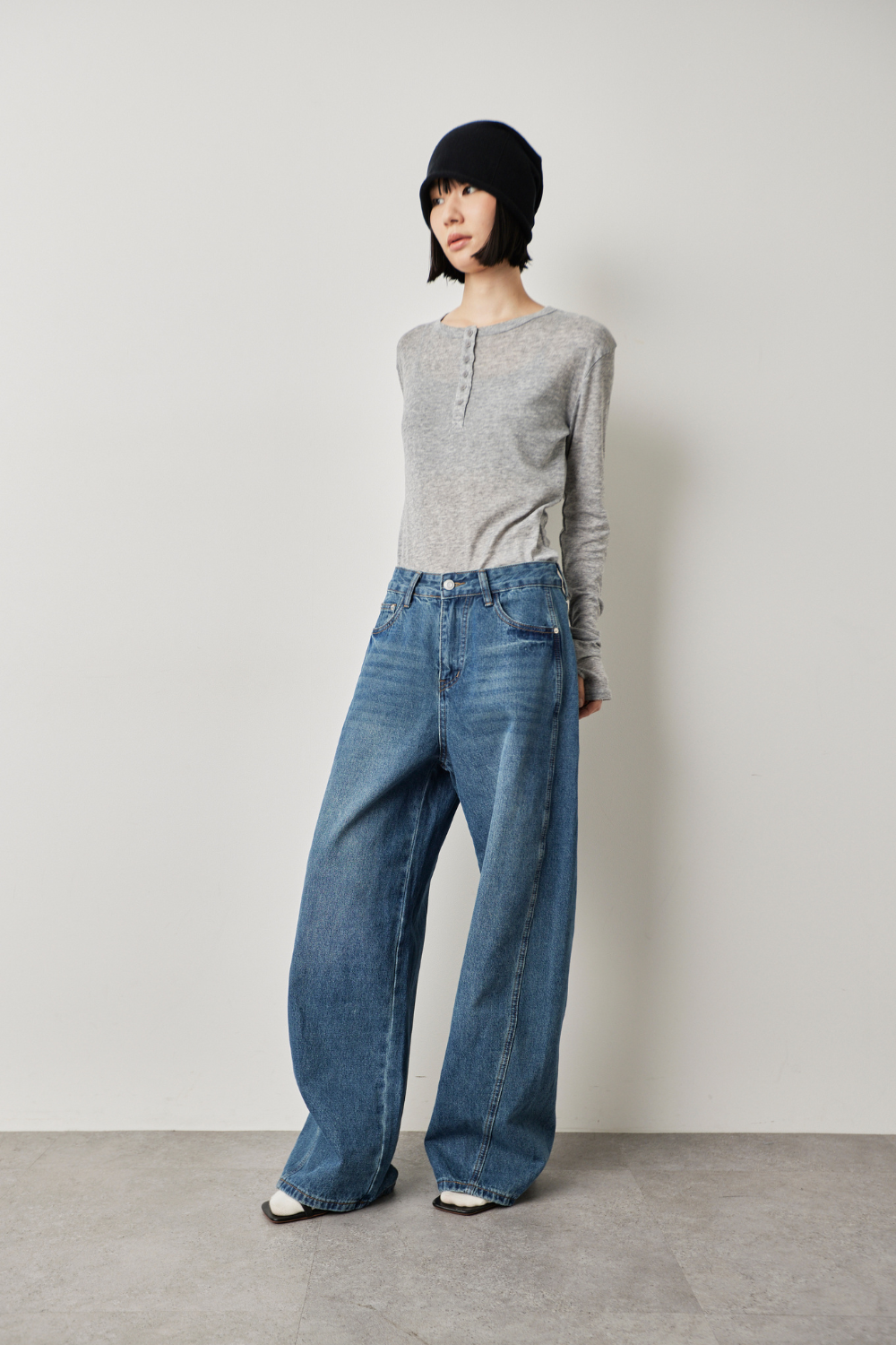 Sheer henley-neck long tee